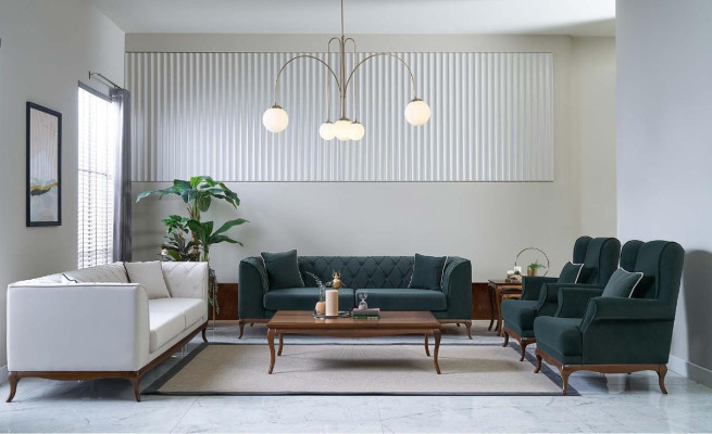Sofas komplekts Trīsvietīgā Sofa Auduma sofa Zaļa mīksta sofa Divvietīgās sēdvietas