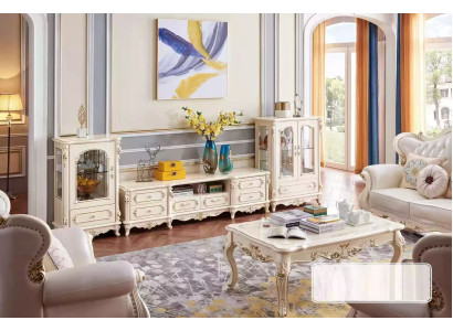 Dzīvojamā istaba ar komplektu klasiskiem mēbelēm 3 gab. Iekštelpas dzīvoklim