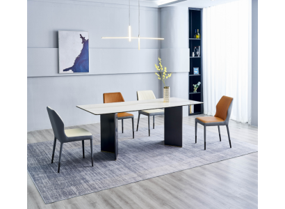 Mūsdienīgs ēdamistabas komplekts - liela ēdamistabas galds un 6 mākslīgā āda krēsli: luksusa mēbeles