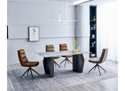 Stilīgas ēdamistabas mēbeles Pelēks ēdamgalds 4x mākslīgā āda krēsli Viensēju.