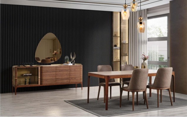 Complete dining room dining group dining corner dining table chairs 9-piece wood brown