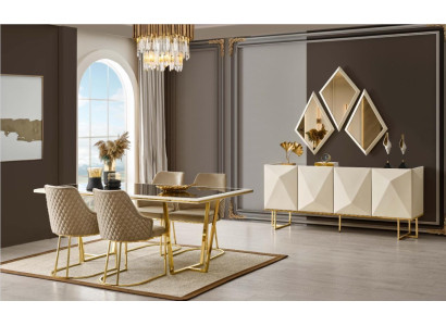 Luksusa ēdamistaba ēdamgrupa ēdamgalds krēsli bežā krāsā komplekts 11 gab Esszimmer