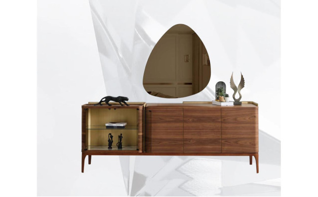 Sideboard ar spoguli Skapis Koka skapis Brunais dizains