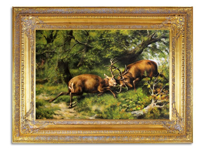 Eļļas glezna Eļļas glezna glezna brieži briedis ar ietvaru 90 x 120 cm G95204