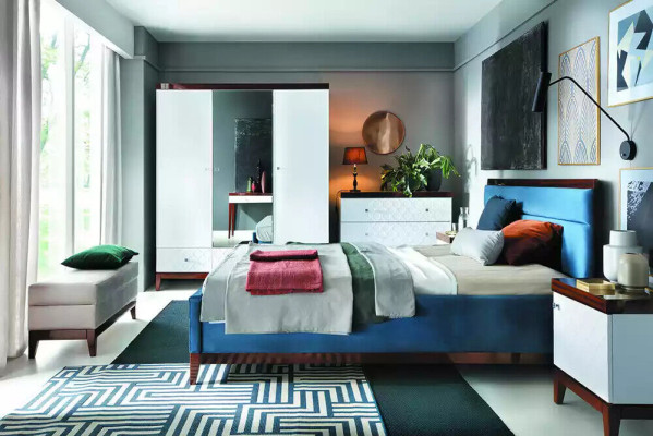 Gulta guļamistaba luksusa mēbeles zilā krāsā jaunums jūsu iekštelpām