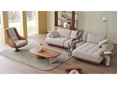 Stilīgi dzīvojamā istaba komplekts 2 gab. Luksusa stūra dīvāns L formā + krēsls Dizainera komplekts