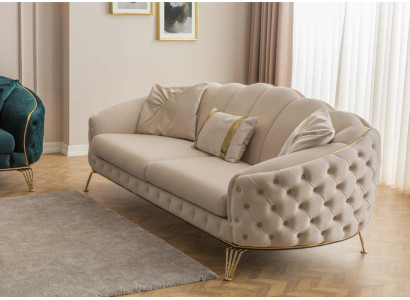 Moderns Chesterfield Beige dzīvojamā istabas dīvāngarnitūra x2 ar 3 sēdvietu mīkstajiem krēsliem