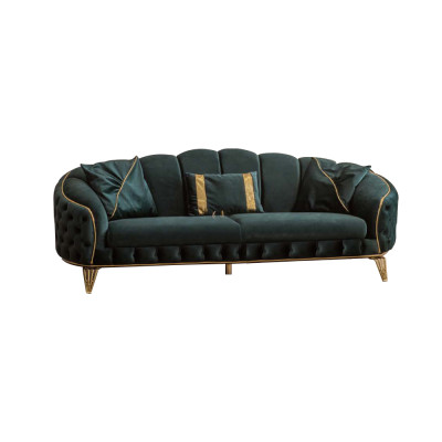 Modernais Chesterfield dīvāns Zaļš 3 sēdvietu dīvāns Trīsvietīgais Jauns tekstils Metāls