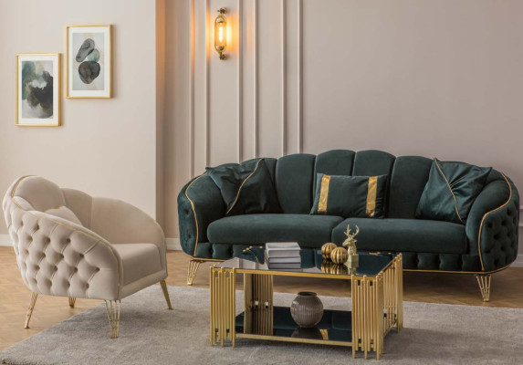 Modernais Chesterfield dīvāns Zaļš 3 sēdvietu dīvāns Trīsvietīgais Jauns tekstils Metāls