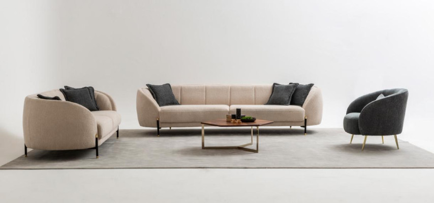 Sofagarnitūras 4 3 1 sēdētāja dzīvojamā istaba Komplett dīvāns komplekts Beige Modern Set