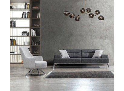 Dzīvojamā istabas komplekts 2 gab., 3-vietīga sofa, 1-vietīgs krēsla tips, pelēks, balts, tekstila materiāls