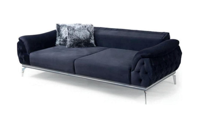 Melna Chesterfield dizaina tekstila materiāla moderns 3-vietīgs auduma dīvāns