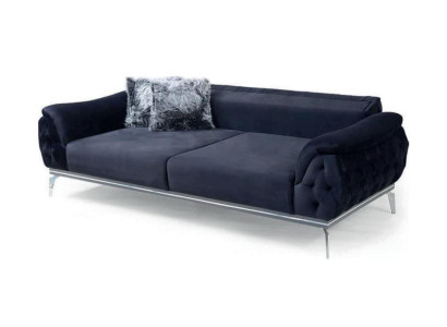 Melna Chesterfield dizaina tekstila materiāla moderns 3-vietīgs auduma dīvāns