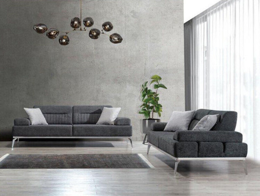 Tekstīlsofa dzīvojamā istaba komplekts 2 gabalu pelēkā krāsa Tekstila materiāls Moderns dizains