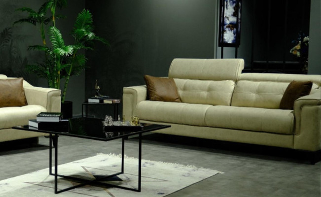 Beisās dzīvojamā istaba trīsvietīga ādas 3-vietīga mēbeļu sofa ar koka karkasu