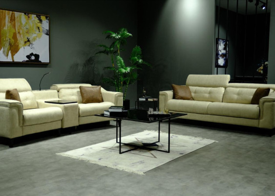 Beisās dzīvojamā istaba trīsvietīga ādas 3-vietīga mēbeļu sofa ar koka karkasu