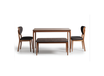 Ēdamgrupa koka ēdamistabai ēdamgalds krēsli 6 gab. brūni ēdamistabas stūra dīvāns audums