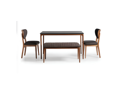 Dining room set Dining table Wood Chairs 4-piece Brown Dining nook Bench Fabric