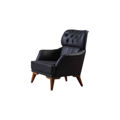 Melns Chesterfield dizainera komplekts luksusa ādas dīvāns dizainera krēsls