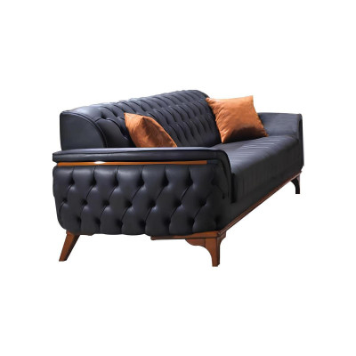 Melns Chesterfield dizainera komplekts luksusa ādas dīvāns dizainera krēsls