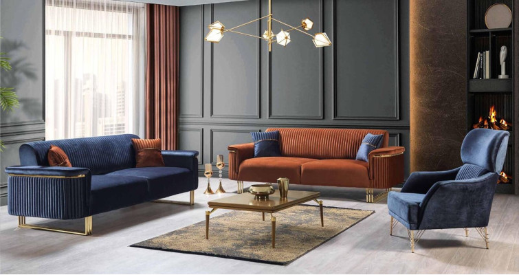 Zils mūsdienīgs krēsls dzīvojamā istabā auduma krēsls elegants materiāls viena vieta