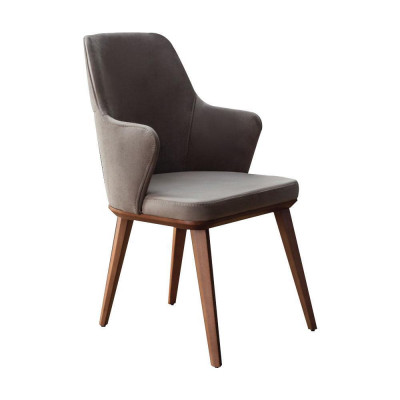 Pilnīga ēdamzonas dizaineru komplekta koka ēdamgaldi ar 6 polsterētiem krēsliem.