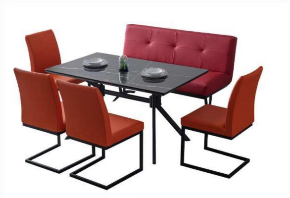 Mūsdienu ēdamistabas mēbeles Melns ēdamgalds Mākslīgās ādas krēsli Luksusa soli