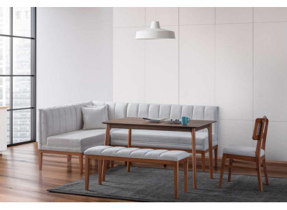 Baltbrūna ēdamistabas komplekts Stilīgs koka galds Polster disku būda Jauns