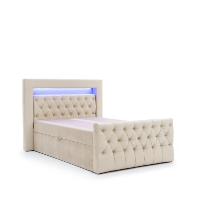 Beidz Chesterfield guļamistabas komplekts - gulta, pufi un 2 naktsstendes.