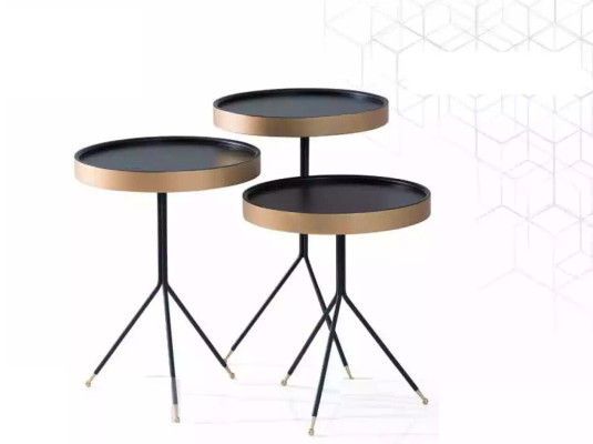 Papildu galds 3x apaļš dekoratīvais galds Lukturis galds Sofa galds Galds koksne melns