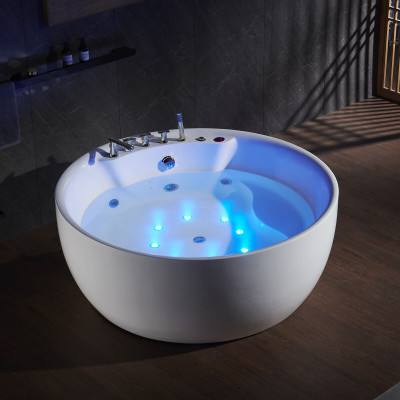 Apļveida vannas baseins ar hidro masāžu un LED gaismām - masāžas un relaksācijas dizains.