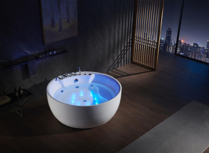 Apļveida vannas baseins burbuļvannas baseins Relaksējošais baseins Spa Balts 150cm, burbuļu masāžas dušas.