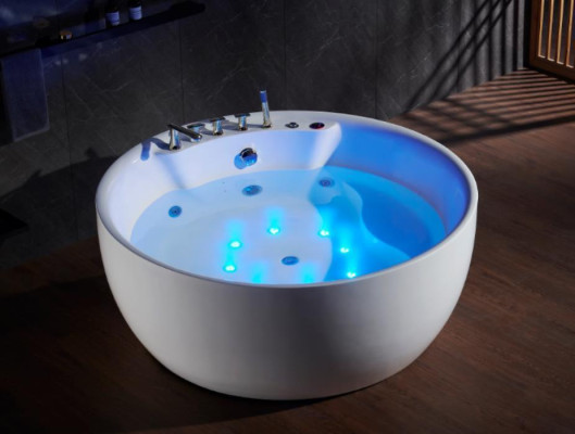 Apļveida vannas baseins burbuļvannas baseins Relaksējošais baseins Spa Balts 150cm, burbuļu masāžas dušas.