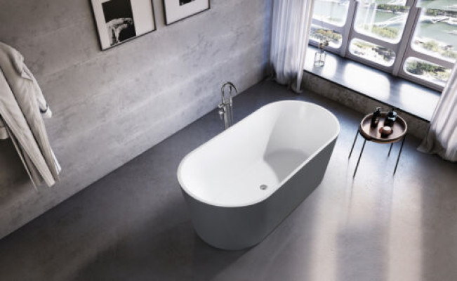 Vannaistaba akrila vanna Stāvvanna Brīvi stāvoša Pelēka