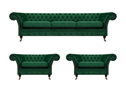 Zaļā mēbeles Dzīvojamā istabai Polstermöbel Chesterfield komplekts 3 gab. 3+1+1 iekārtojums