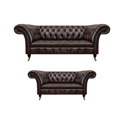 Chesterfield Brown Sofa Set Three-Seater Sofa Couch Two-Seater Living Room New