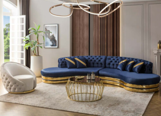 Sofagaldais Mēbeles Zils 2x 4-vietīgi Dīvāni Krēsls Luksusa Dzīvojamā Istaba
