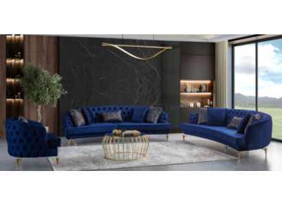Moderns zila Chesterfield dīvānu komplekts ar 4 vietām un krēslu