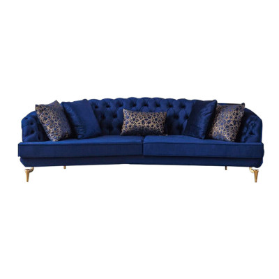 Zila dzīvojamā istaba Chesterfield dīvāngarnitūra luksusa auduma dīvāni 4 vietas