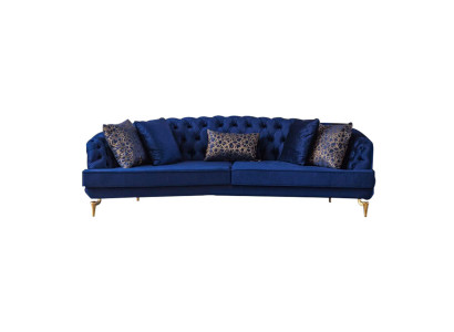 Zila dzīvojamā istaba Chesterfield dīvāngarnitūra luksusa auduma dīvāni 4 vietas