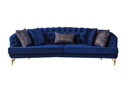 Zila dzīvojamā istaba Chesterfield dīvāngarnitūra luksusa auduma dīvāni 4 vietas