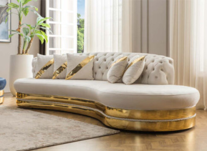 Baltais pusapaļais Chesterfield Sofo dizainers 2x 3-pers. Stilīgs dīvāns