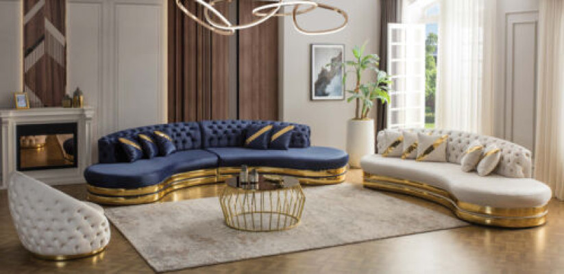 Dizainera Chesterfield dīvāns Pusapaļa nerūsējošā tērauda dīvāni 4+3 sēdvietu 3 dīgāju
