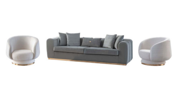 Pilka-balta dzīvojamā istaba Sēdvietu komplekts Ar luksusa polsterētām dīvāngultām 4-vietīgs krēsla