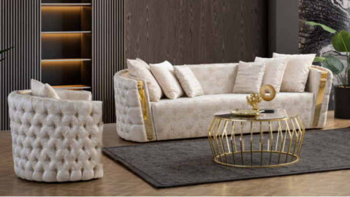 Chesterfield beige dzīvojamā istaba dīvāni ar nerūsējošā tērauda 3-vietīgais luksusa 1-vietīgais.