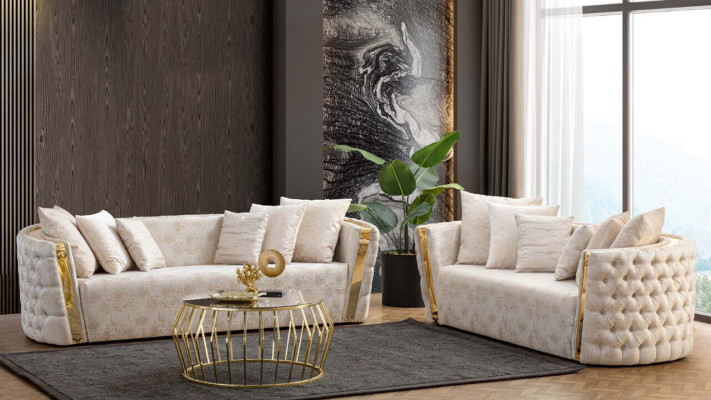 Chesterfield beige dzīvojamā istaba dīvāni ar nerūsējošā tērauda 3-vietīgais luksusa 1-vietīgais.