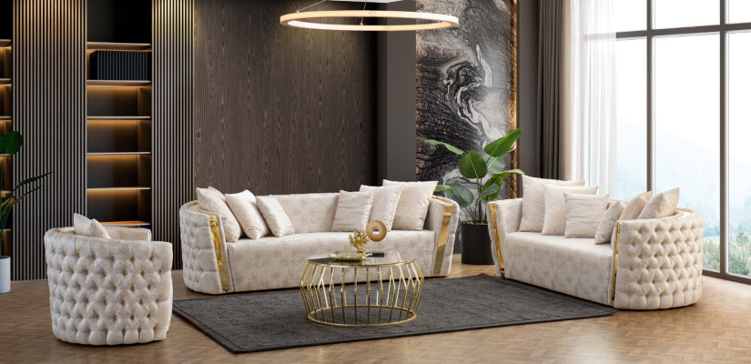 Chesterfield beige dzīvojamā istaba dīvāni ar nerūsējošā tērauda 3-vietīgais luksusa 1-vietīgais.
