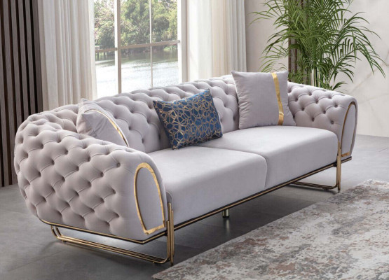 Chesterfield Balts Sofa Komplekts Elegantais 3-vietīgais ekskluzīvais krēsls 2 daļās Jauns