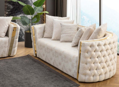 Apaļa forma Chesterfield divvietīga dīvāna gaiši beige dzīvojamā istaba divvietīga.