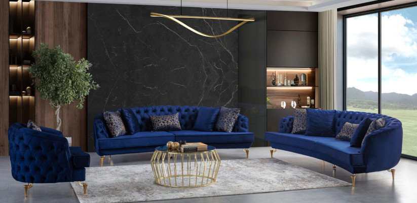Moderns Chesterfield 2x krēsls Zilā Mēbeles Tekstils audums Dzīvojamā istaba Jauni